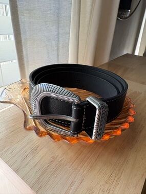 Black Belt with Silver Western Buckle